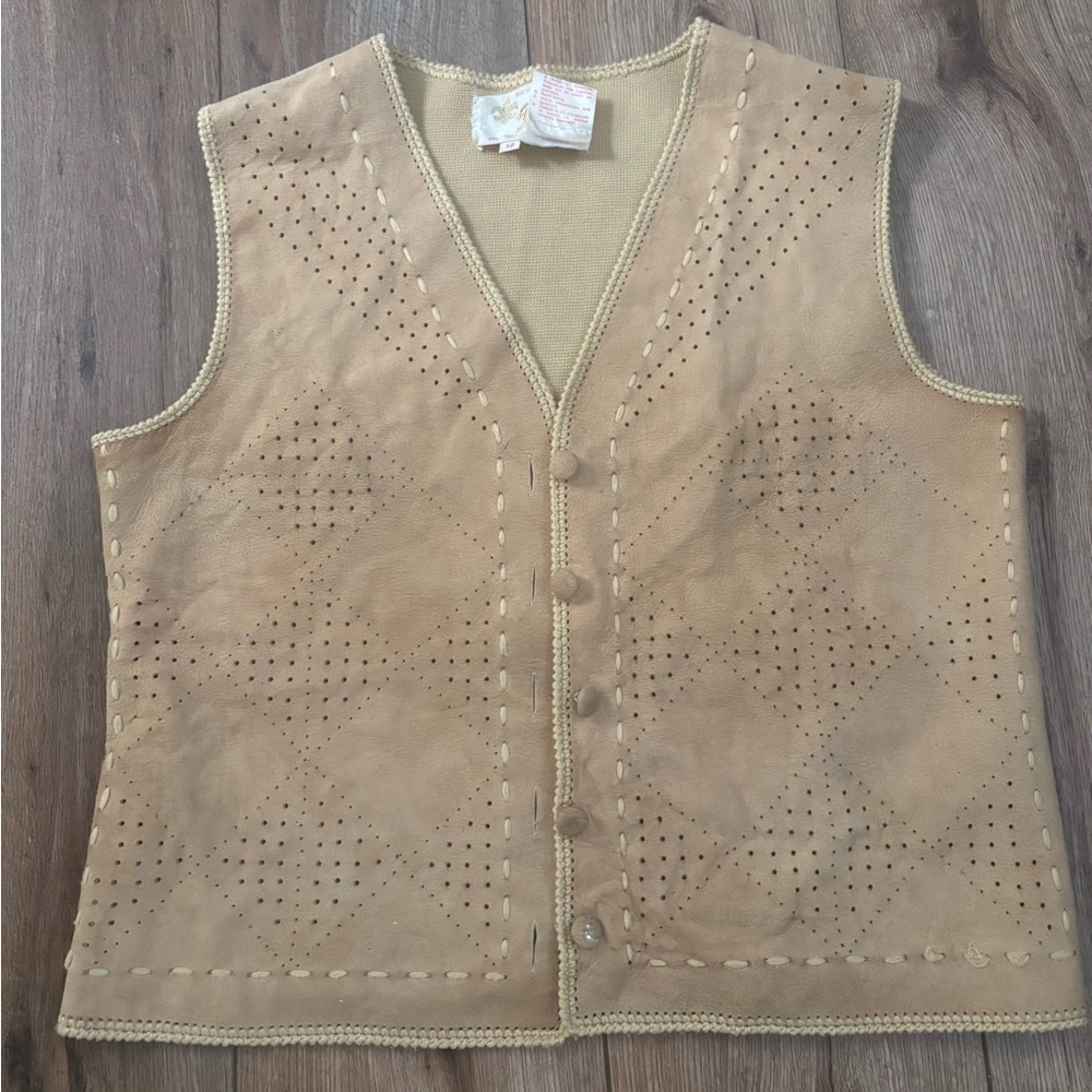True Vintage 100% Genuine Leather Tan Button Down Vest by Di Costa